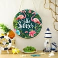 thumbnail image 3 of Ymaotrade Farmhouse Hello Summer Tropical Theme Round Wood Wreaths 12in, Flamingo & Flower Sign, Wood Welcome Sign Farmhouse Porch Decorations Housewarming Gift for Home Outdoor Indoor 12in, 3 of 7