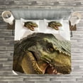 thumbnail image 3 of Ambesonne Dinosaur Quilted Bedspread Set 3 Pcs, Dino Tears up Paper, King Size, Green Army Green White, 3 of 3