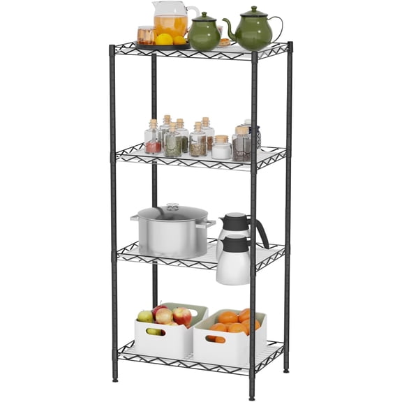 CL.HPAHKL 4-Tier Metal Storage Shelves, Adjustable Wire Shelving Unit Standing Storage Rack for Kitchen Bathroom Pantry Garage, 18" W×12" D×44" H, Black