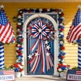 thumbnail image 6 of Rijanmt 4th of July Front Door Cover 71X35 Inch,Independence Day Patriotic American Flag Red White Blue Stars Stripes Bow Welcome Door Banner,Memorial Day Photo Backdrop(4 Corners Punched,With Rope)B, 6 of 6