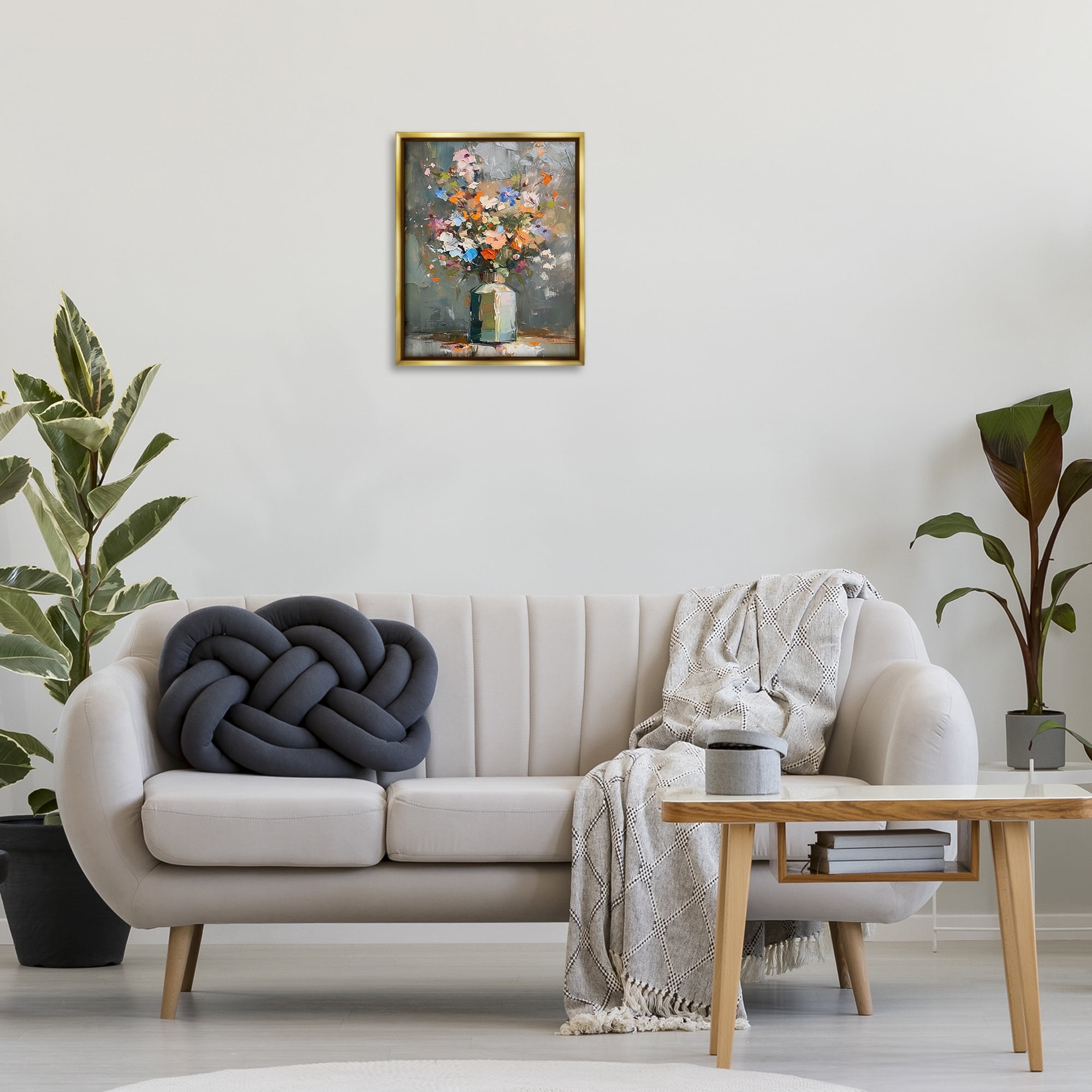 Stupell Industries Mixed Bold Bouquet Botanical & Floral Painting Gold Floater Framed Canvas Art Print Wall Art, 17 x 21