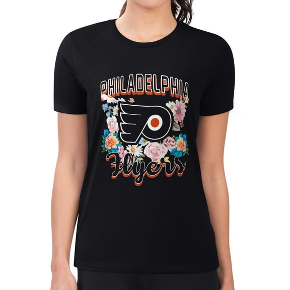 Women's G-III 4Her by Carl Banks Black Philadelphia Flyers Super-Slim Fit Lightweight Flower Logo T-Shirt