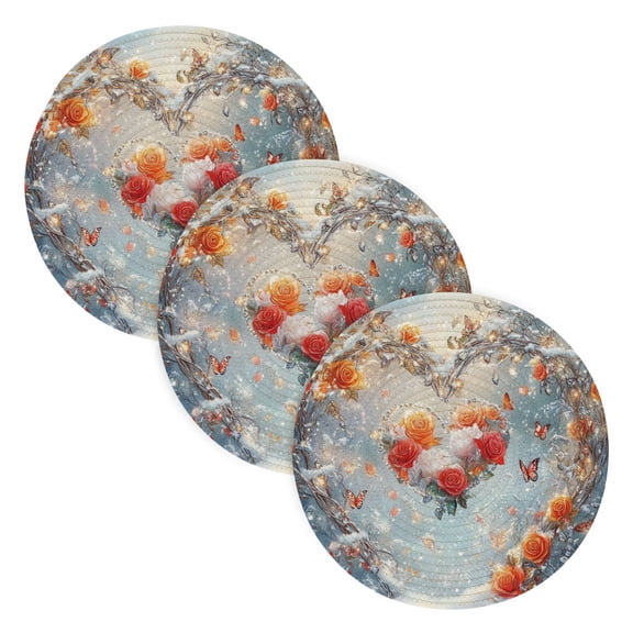 BZSMCE Mats for Pots,Pans Place Heat Of Rose Printing Simple Style Pattern Pot Mats