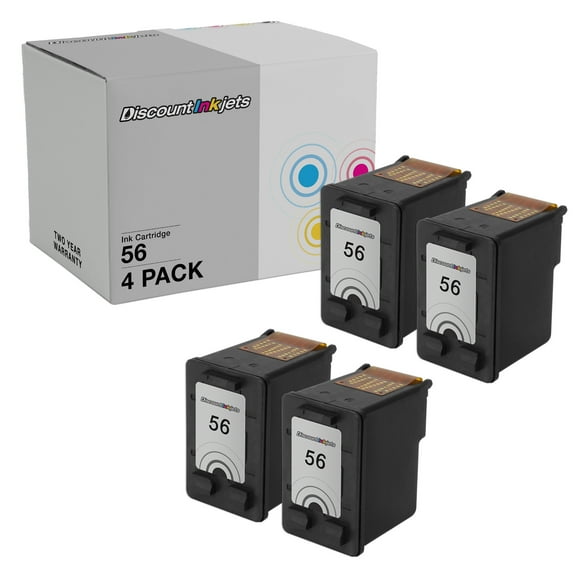 DI Ink Cartridge Replacement for HP 56 C6656AN (Black, 4-Pack) Compatible with HP DeskJet: 450, 450cbi, 450ci, 450wbt, 5150, 5150v, 5150w, 5151, 5550, 5550v, 5551, 5650, 5650v, 5650w, 5655, 5850