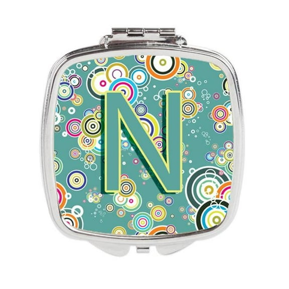Carolines Treasures Letter N Circle Circle Teal Initial Alphabet Compact Mirror