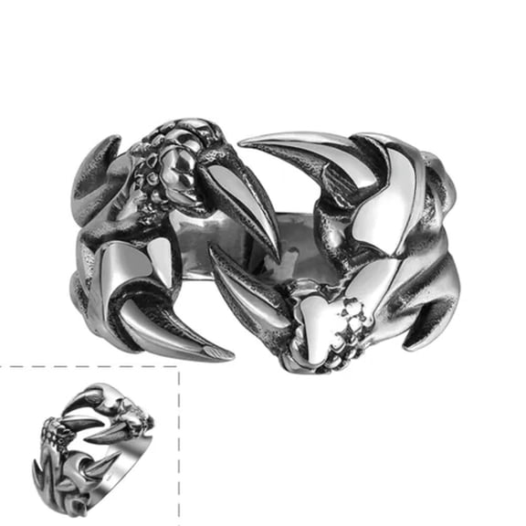 QQTDFG Stainless Steel Antique Gothic Biker Tribal Ring Black Men's Unisex Claws B189 -8