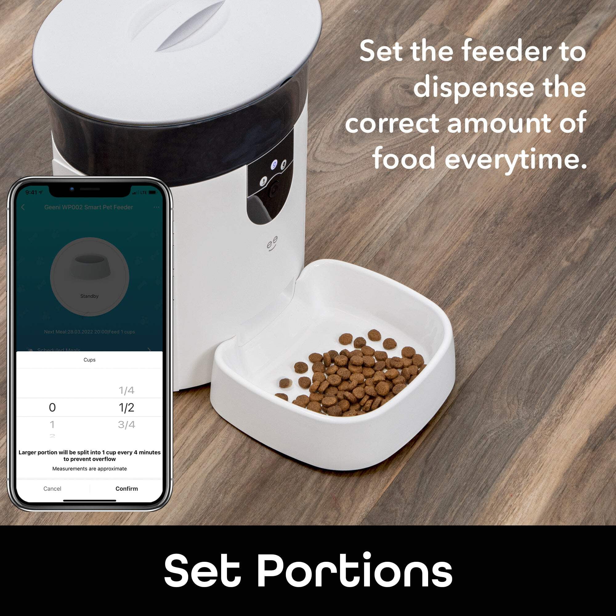 Geeni Pet Connect Feeder with Camera, 7 Liter Automatic Pet Dog & Cat Pet Feeder HD Camera