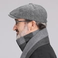 thumbnail image 6 of Painter Hat All-match Retro Solid Color Portable Universal Everyday Wear Cotton Blend Herringbone Pattern Men Beret for Winter,Black, 6 of 7