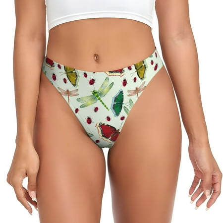 Thongs for Women - Dragonfly Ladybird Butterfly No Show Seamless Womens Thongs Underwear  Soft Stretch G String Thongs for Women Cuteness Ladies Thong Bikini Panties Briefs