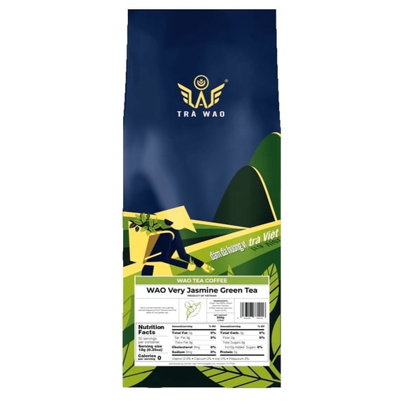WAO Very Jasmine Green Tea, Real Jasmine Flowers, Vietnamese Loose Leaf, 1.1 lb (500g)