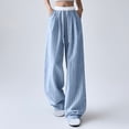 thumbnail image 2 of XFLWAM Women Striped Pants Y2k Wide Leg Lounge Pants Baggy Drawstring Elastic High Waist Trousers Comfy Going Out Pants Blue XL, 2 of 5