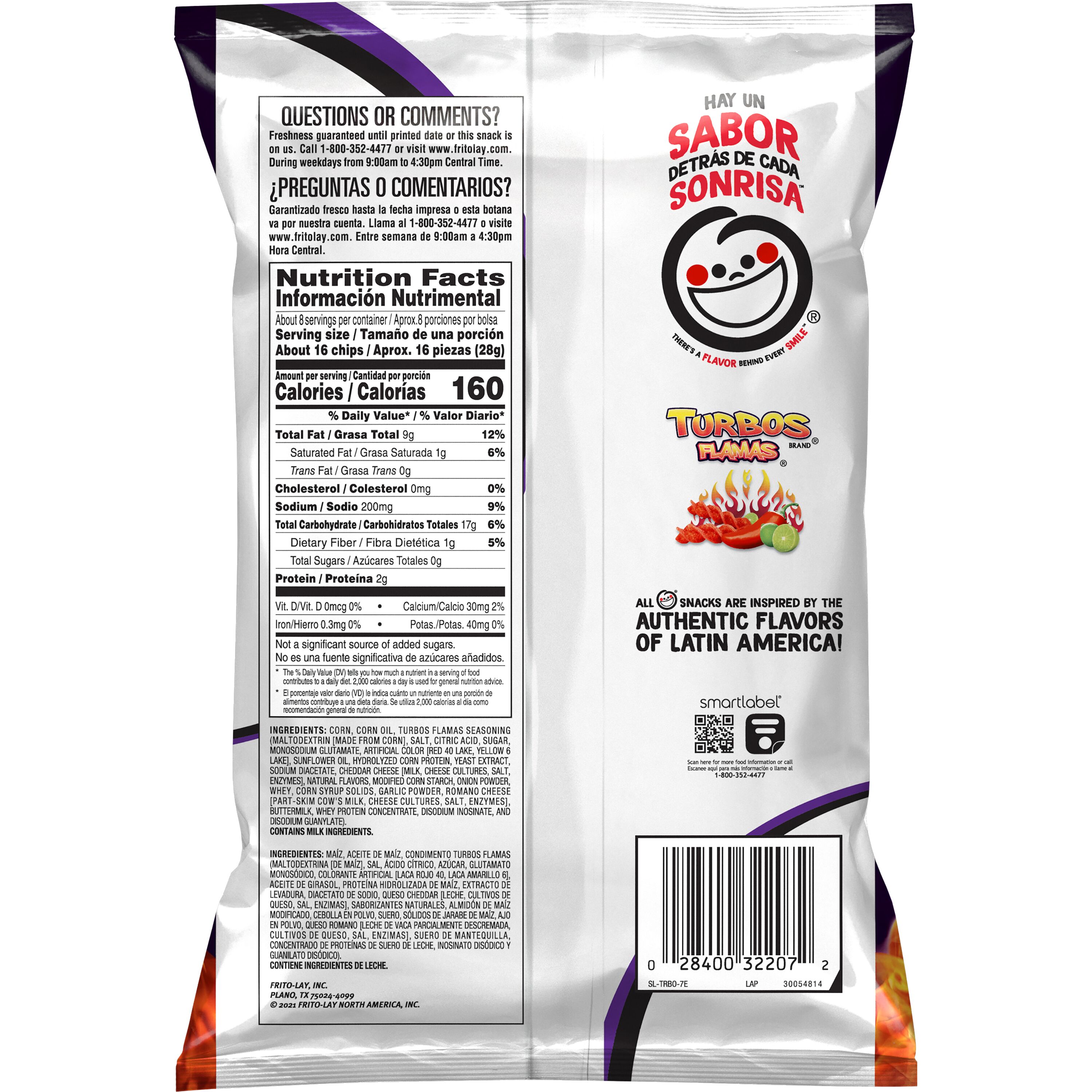 Sabritas Flavored Corn Snacks Turbo Flamas Snack Chips, 8.25 Ounce Bag