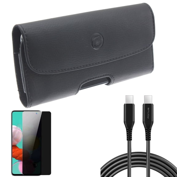 Privacy Screen Protector & 6ft Long USB-C Cable & Case Belt Clip for Samsung Galaxy S20 Fan Edition - Tempered Glass Anti-Spy   PD Fast Charger Cord Power   Leather Holster Combo