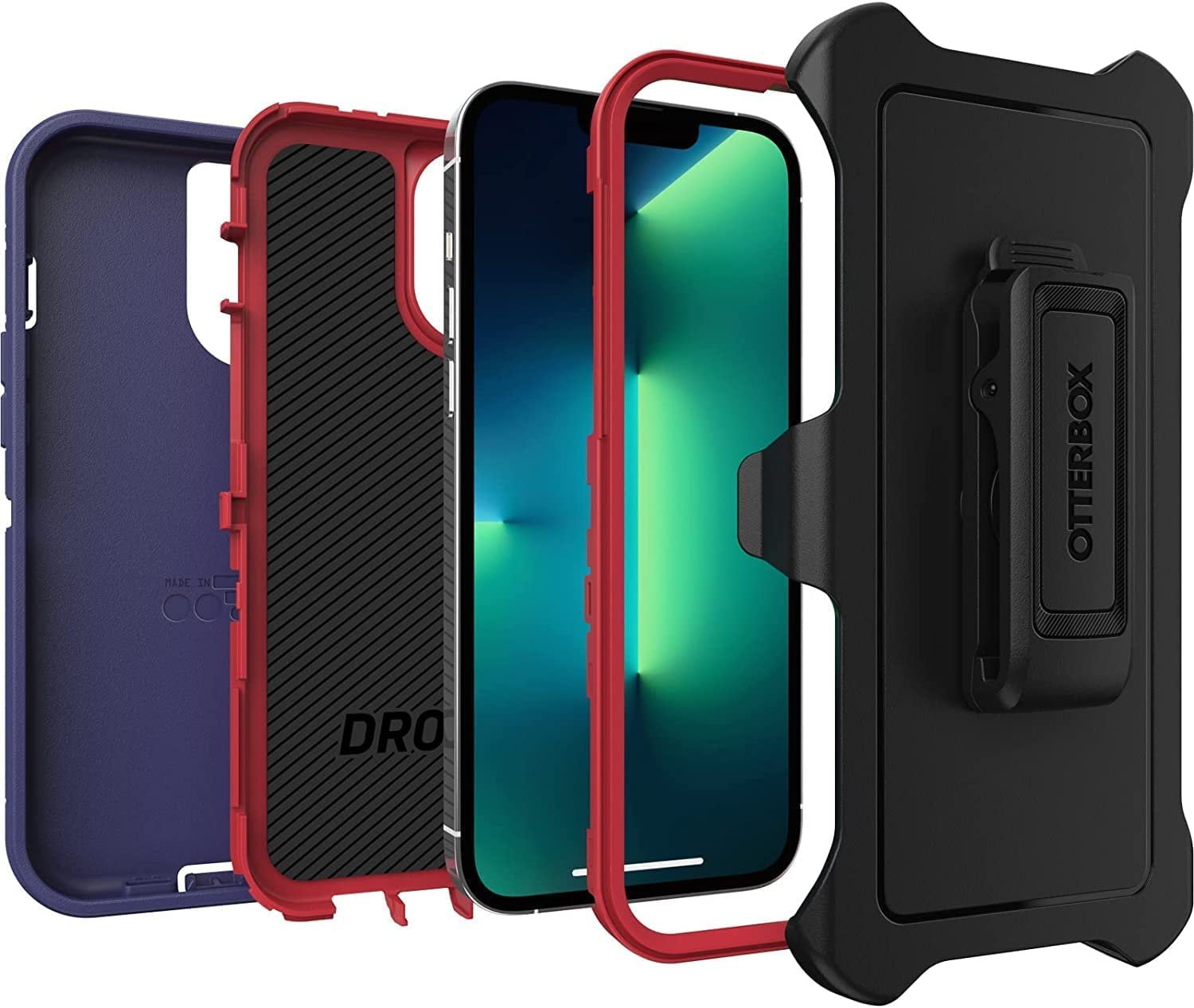 OtterBox Defender Series Screenless Edition Case for iPhone 13 Pro Max & iPhone 12 Pro Max Only - Holster Clip Included - Non-Retail Packaging - American Flag