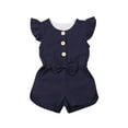 thumbnail image 2 of Mialoley Baby Girl's Solid Color Jumpsuit Ruffle Sleeve Button Down Bow Romper, 2 of 7