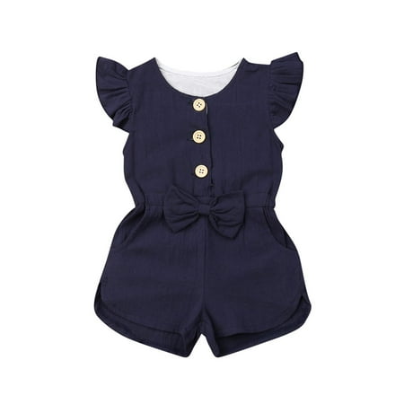 

Canrulo Summer Kids Toddler Baby Girls Romper Sleeveless Ruffle Bodysuit Jumpsuit Outfits Blue 4-5 Years