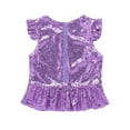thumbnail image 4 of Manyakai Kids Girls Allover Sequins Peplum Shirt Short Sleeve Ruffle T-Shirt Modern Dance Crop Top Lavender 14, 4 of 6