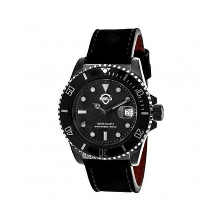 Shield Cousteau Swiss Diver Leather-Band Watch w/ Date