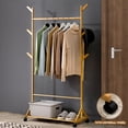 thumbnail image 3 of Wooden Garment Rack Shelf, Heavy Duty Floor Bamboo Clothes Rack Shoes Clothes Storage with Wheels Clothes Hat Pants Hanger Tree for Office Home, 3 of 10