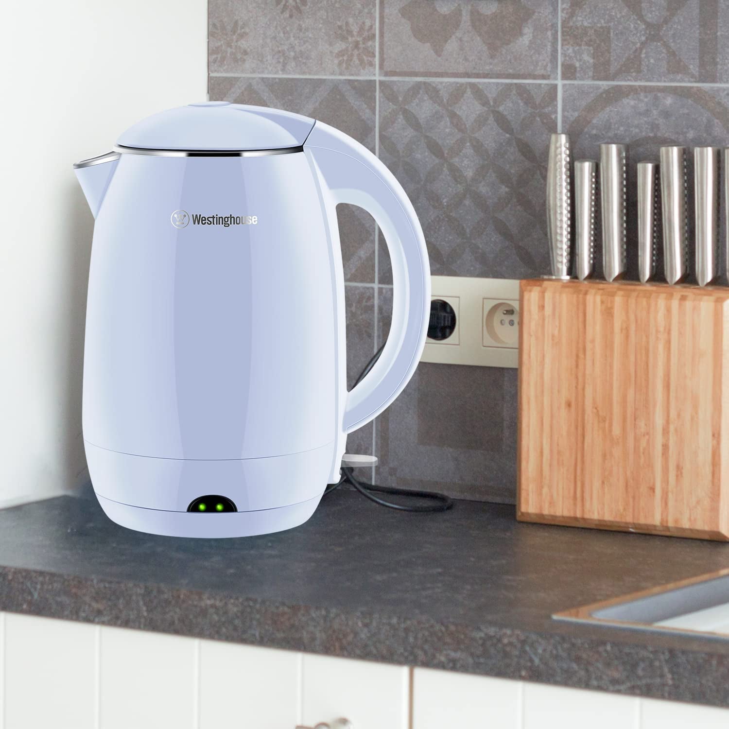 Westinghouse 1500W Electric Kettle, 1.8L Stainless Steel, Blue with Auto Shutoff Feature