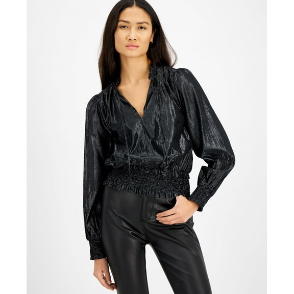 INC International Concepts Metallic Peasant Top Deep Black S