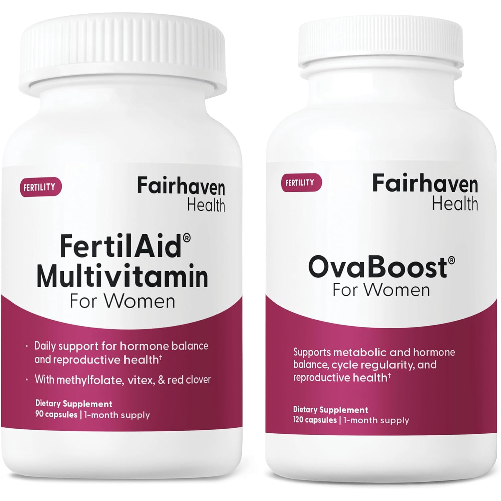 FertilAid for Women & Ovaboost Combo, Female Fertility Supplement & Natural Fertility Vitamin with Myo-Inositol, Vitex & Vitamins to Support Ovulation, Cycle Regularity & Egg Quality, 1 Month Supply