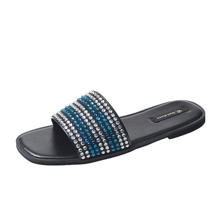 

Ladies Fashion Flat Rhinestone Sandals Flip Flops Large Size Beach Shoes Slippers