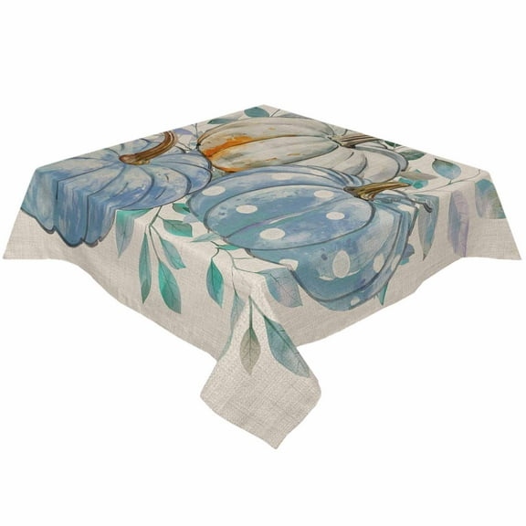 Blue White Pumpkins Square/Round Tablecloths 52x52,Fall Thanksgiving Watercolor Eucalyptus Table Cloth Table Cover Indoor/Outdoor Tabletop Decor for Wedding Holiday Party Dinner Baby Shower