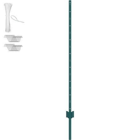 KFFKFF 5-Foot Fence Post, Pack of 10 U-Channel Durable Metal Stakes, Reliable Steel Posts for Garden, Yard, Lawn, Farms, and Outdoor Wire Fencing, Green