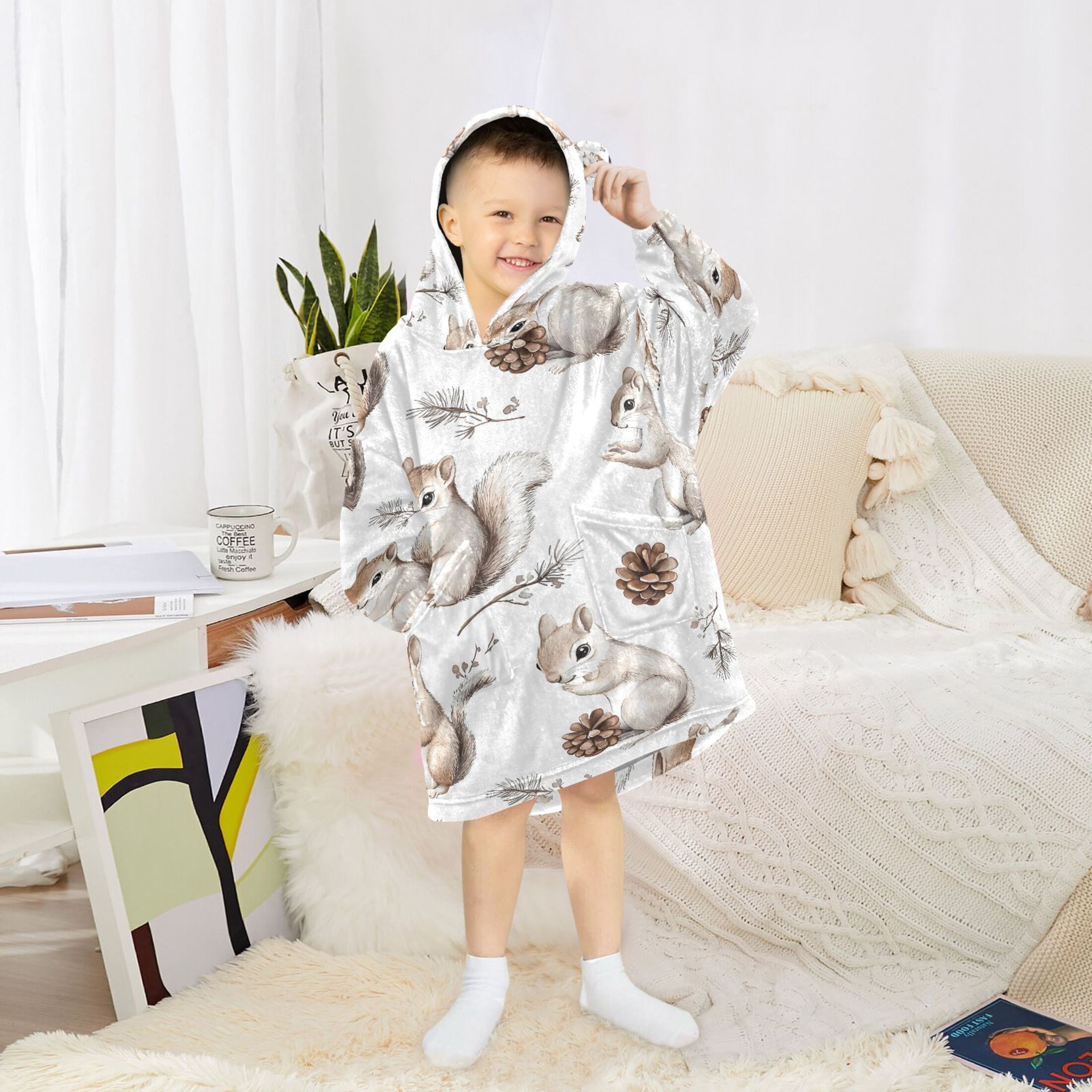 joogoo Blanket Hoodie for Squirrels Cute Oversize Sweatshirt 3-14 YR L