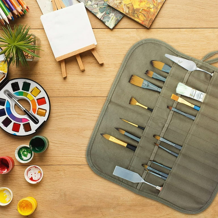 PEACNNG Canvas Art Paint Brush Holder & Storage Organizer Roll-Up Case Bag  - 24 Slot Pockets Carry Pouch