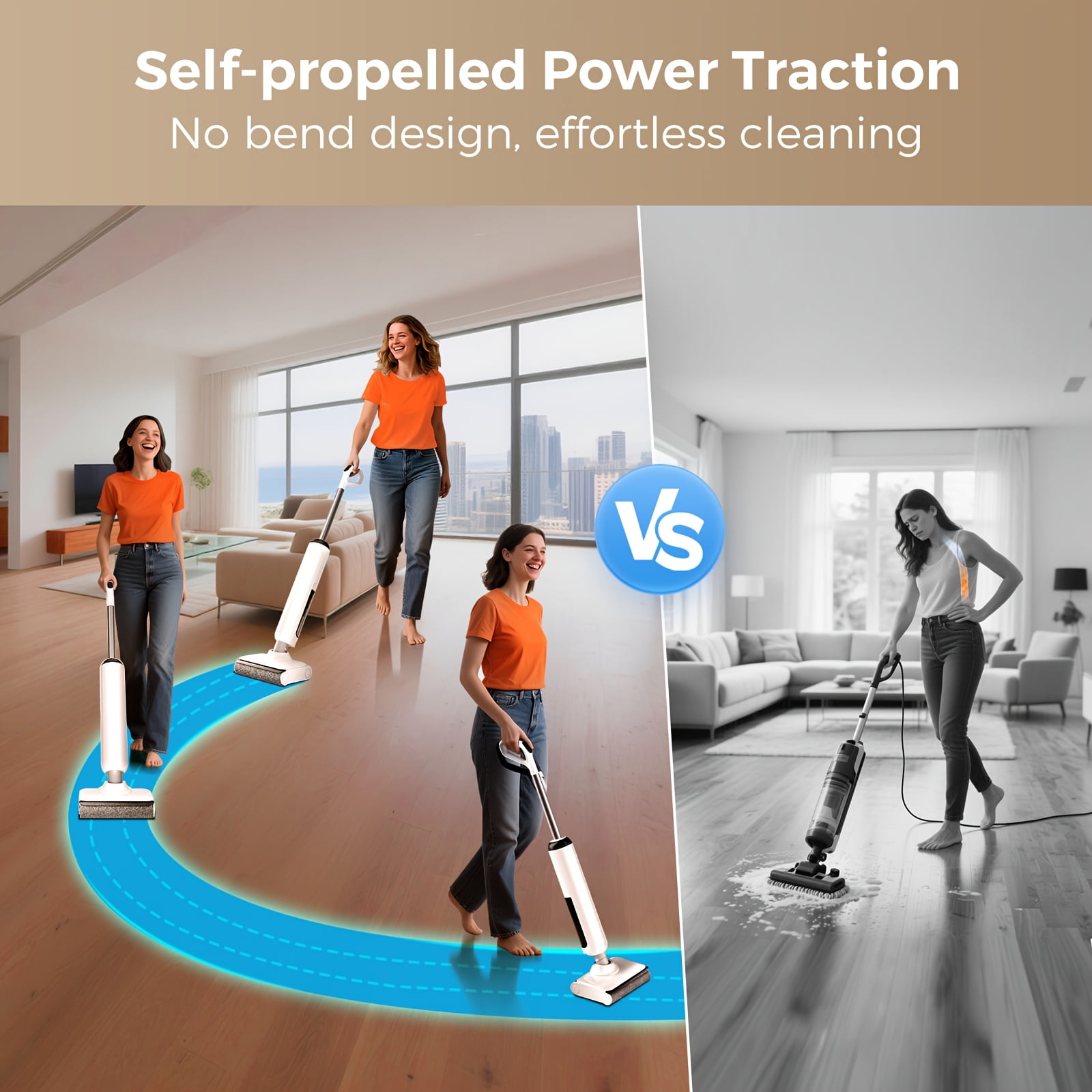 Cordless Wet Dry Vacuum Mop - 17KPa Stick Vacuum for Hard Floors, Pet Hair, Sticky Messes, Hardwood Tile Linoleum with Charging Dock, 110V for Home Office Carpet Cleaning