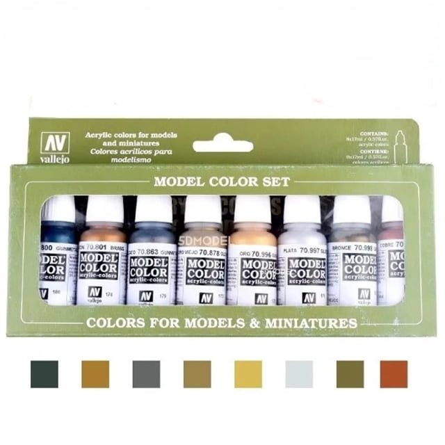 Vallejo Model Color Metallic Acrylic Paint Set 70118 - 8 x 17ml Bottles for Models & Miniatures