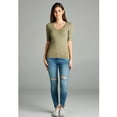 thumbnail image 2 of Essential Basic Women's Cotton Blend V Neck Tee Shirt Half Sleeves - Light Olive, S, 2 of 3