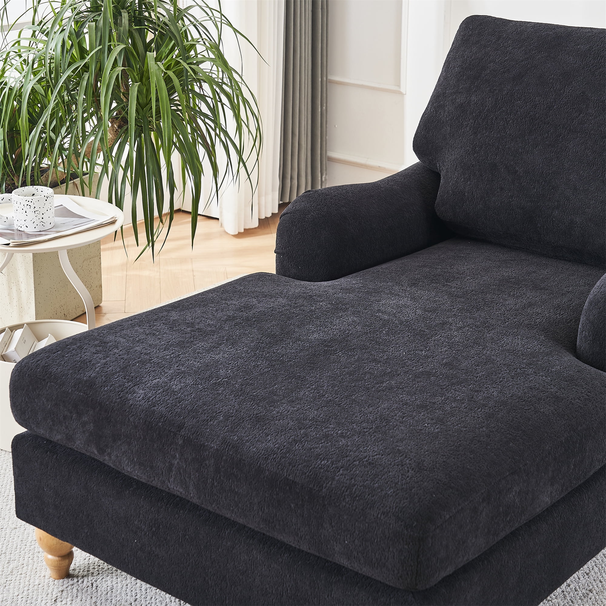 Aukfa Modern Oversized Chaise with Adjustable Backrest, Sleeper Chair Sofa Recliner for Living Room, Black