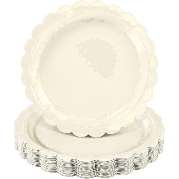 Jaikg Scalloped Disposable Paper Party Plates Beige 35 Count 9 Inch
