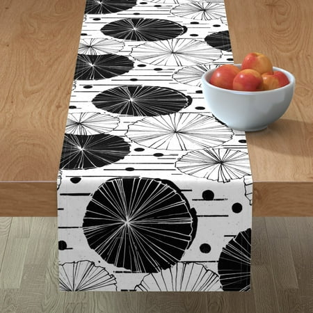 

Cotton Sateen Table Runner 90 - Water Garden Botanical Retro Midcentury Mod Floral Oriental Style Print Custom Table Linens by Spoonflower