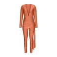 thumbnail image 4 of Ahabrexf Women Pants Suits, Solid Color V-Neck High Elasticity Jumpsuit Set for Casual Wear, 4 of 7