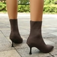 thumbnail image 6 of Women's Square Toe Sock Boots, Stretch Knitted High Heel Ankle Booties, Casual Winter Footwear for Outdoor and Indoor Fashion, 6 of 9