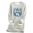 thumbnail image 3 of Feancey Crewneck Sweatshirts for Women Fleece Lined Thermal Tops Christmas Snowman Print Pullover Winter Fuzzy Warm Lounge Pajamas with Pockets Gray XXL, 3 of 4