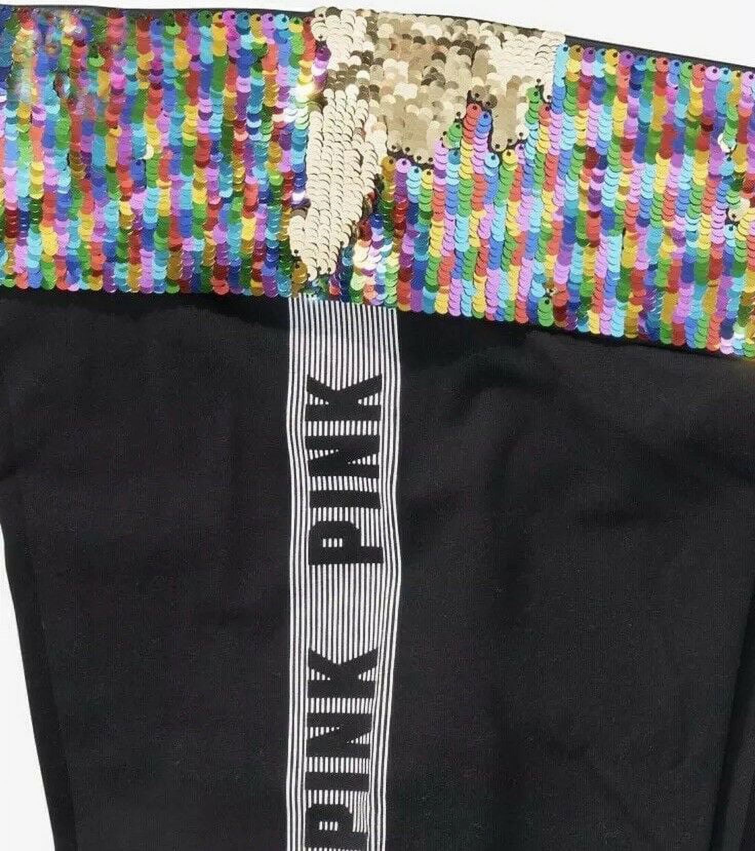 Victoria's Secret Pink black sequin love pink fold over flare yoga pants  size L