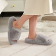 thumbnail image 4 of Women's Open Toe House Slippers,Soft and Cute Fluffy Faux Plush Indoor Outdoor Non-slip Bedroom Slippers/Gray, 4 of 8
