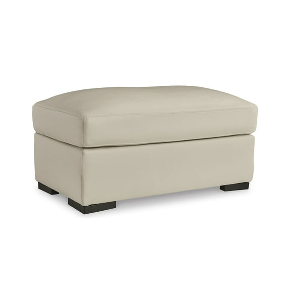 Signature Design by Ashley Treasure Trove Leather Match Ottoman, Contemporary Accent, Almond