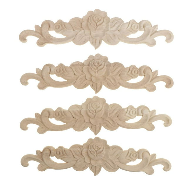 GUOOL 4 Pieces Retro Unpainted Wood Carved Decal Corner Applique Frame Furniture Decor L