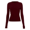 thumbnail image 4 of Linfrsh Womens Long Sleeve Shirts Basic Spring Crop Tops Fall Fashion Layering Slim Fitted Y2k Tops Wine,M, 4 of 5