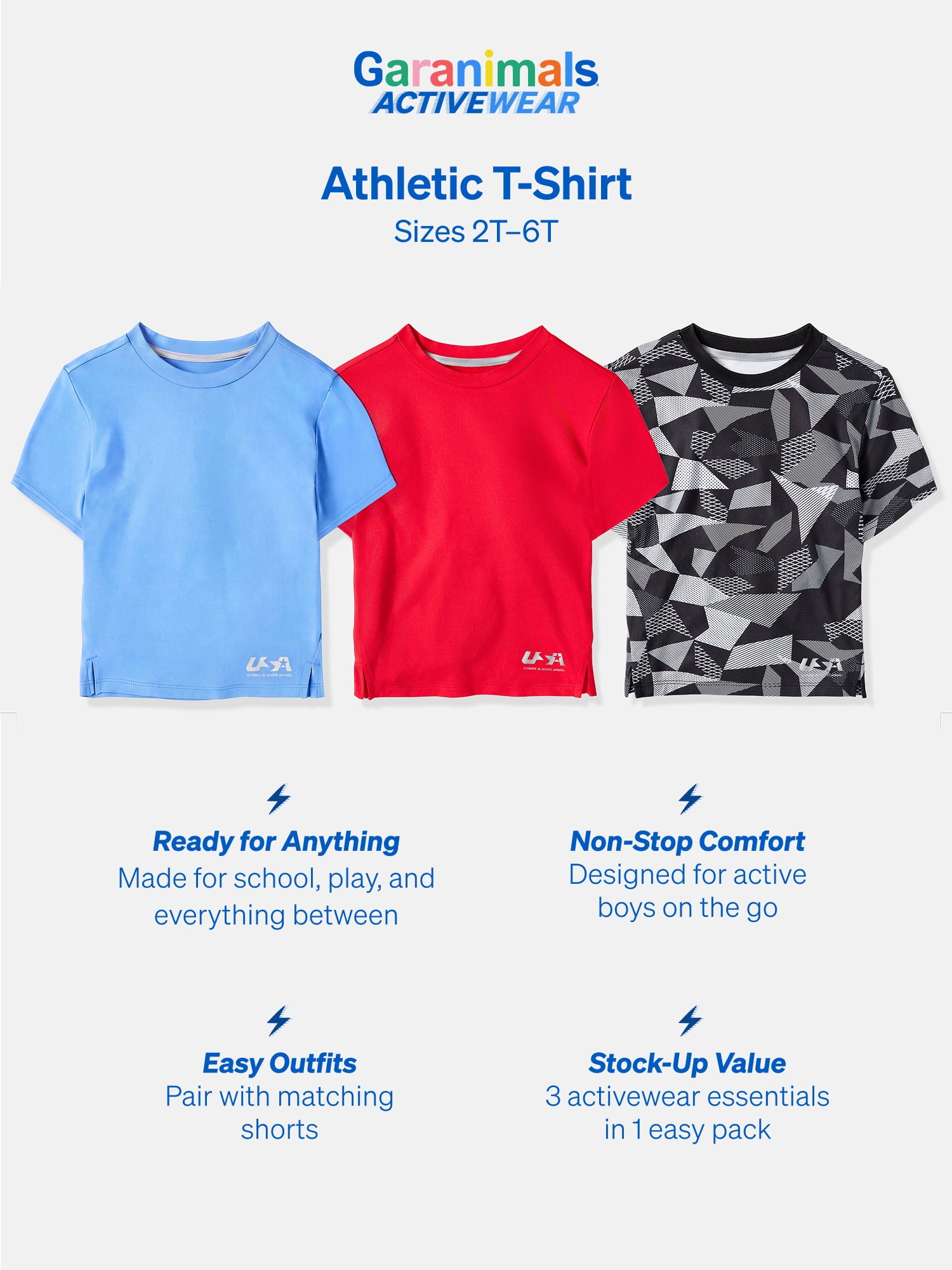 Garanimals Activewear Toddler Boy Athletic T-Shirts, 3-Pack, Sizes 2T–6T