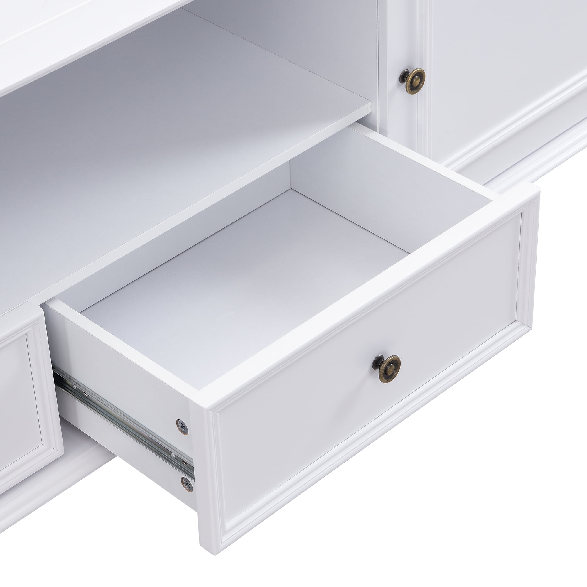 Euroco Modern Minimalist TV Stand with 2 Cabinets, 2 Drawers, and Open Shelf, Media Console with Anti-Tip Kit, for TVs up to 65"