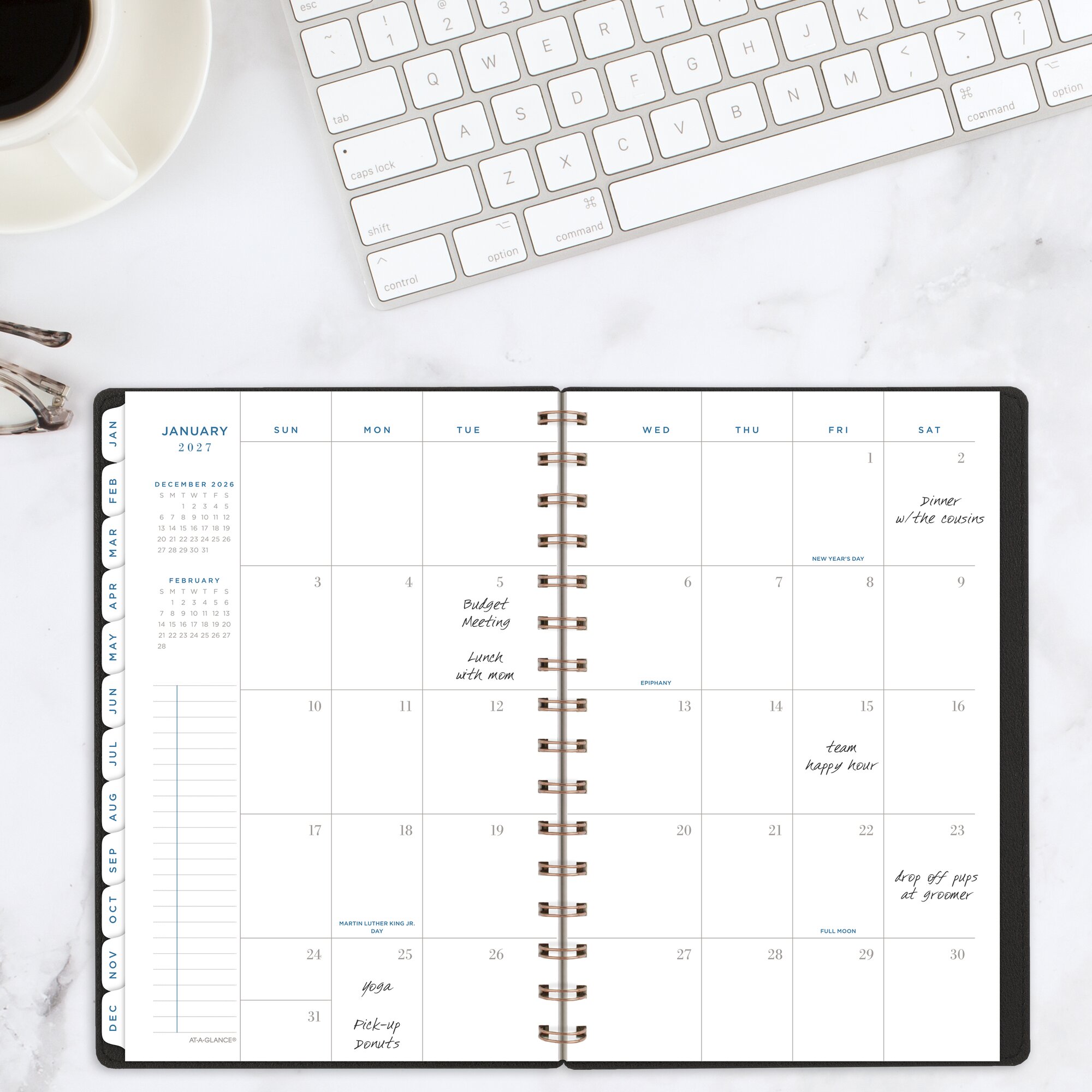 AT-A-GLANCE Signature Collection 2026 Weekly Monthly Planner Black Small 5 12 x