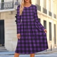 thumbnail image 2 of Noric Women's Crew Neck Long Sleeve Midi Dresses Pleated Swing Casual with Pockets Classic Plaid Print Relaxed Fit Dresses, 2 of 8