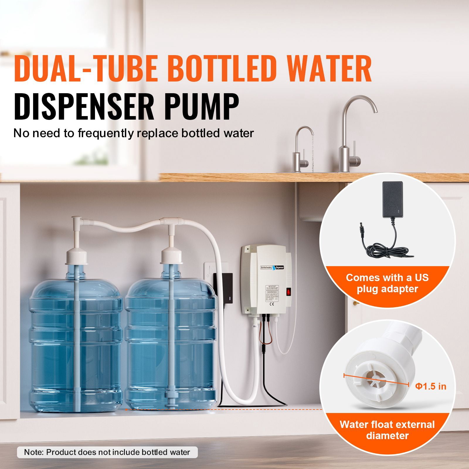 Dranite 2-Bottle Water Dispenser Pump, for 5 Gallon Jugs Dual Dispensing System